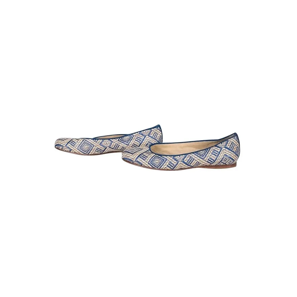 Stuart Weitzman - Beige & Blue Print Flats Sz 9.5